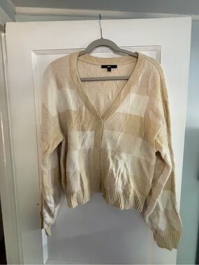 Vans Cream and Beige Striped Button-Up Cardigan